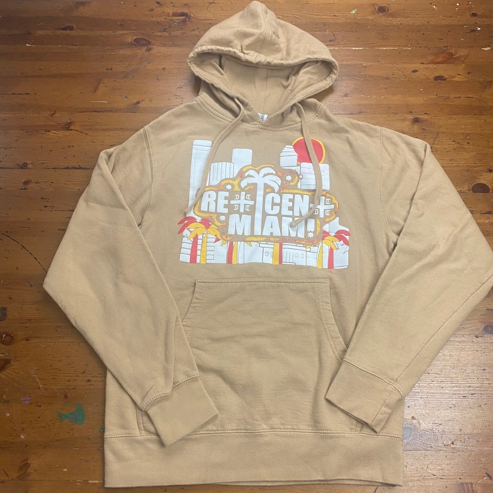 Recent Miami Graphic Hoodie Men's‎ Small Tan Pullover Graphic Hooded Sweatshirt